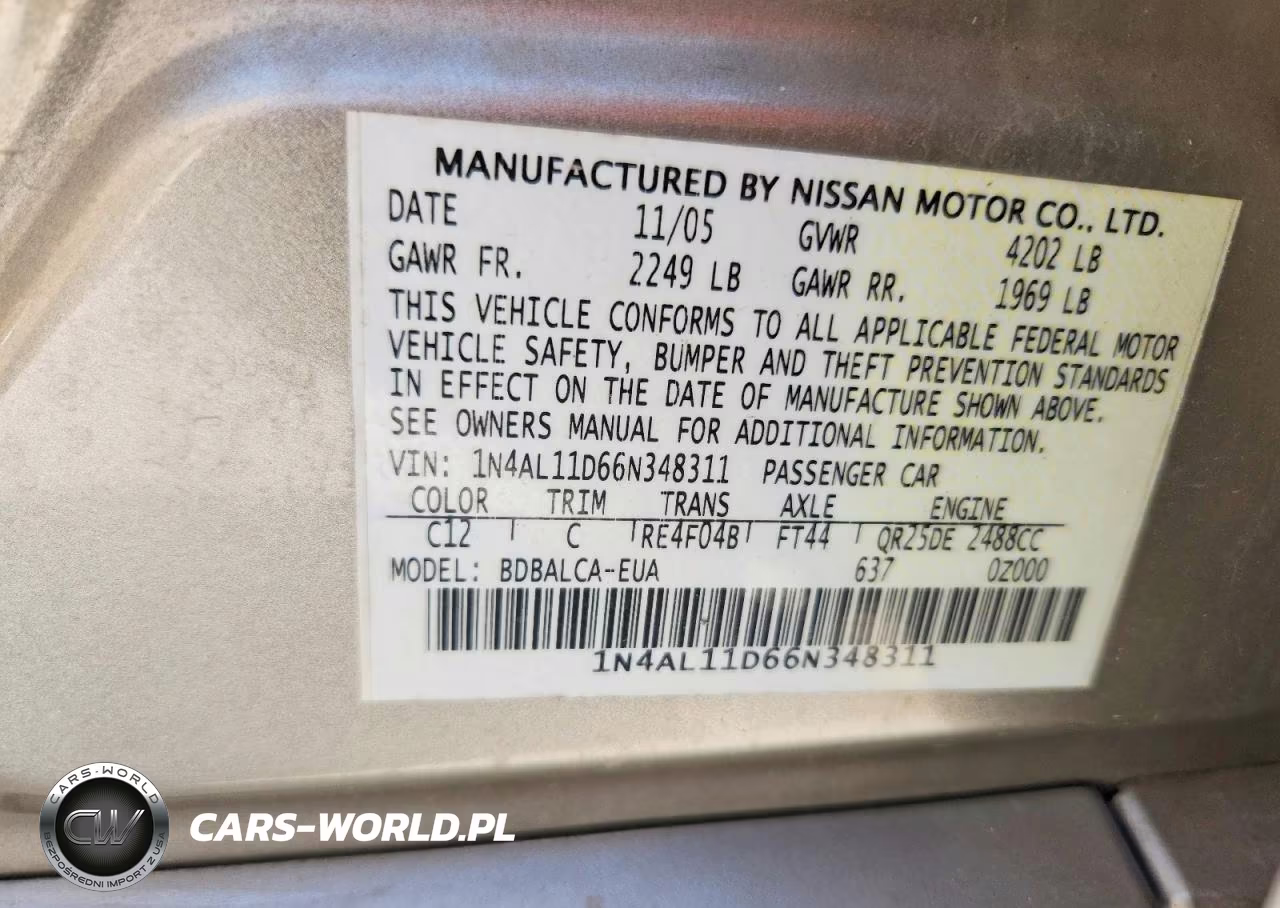 2006 Nissan Altima S-Sl VIN:1N4AL11D66N348311 - 12
