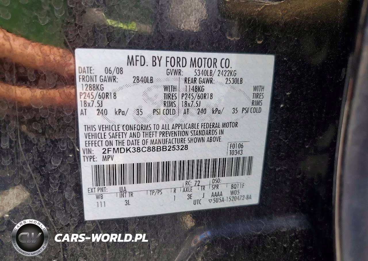 2008 Ford Edge Sel VIN:2FMDK38C88BB25328 - 13
