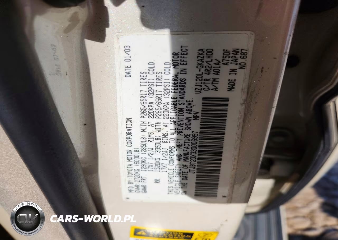 2003 Lexus Gx 470 VIN:JTJBT20X330006997 - 13