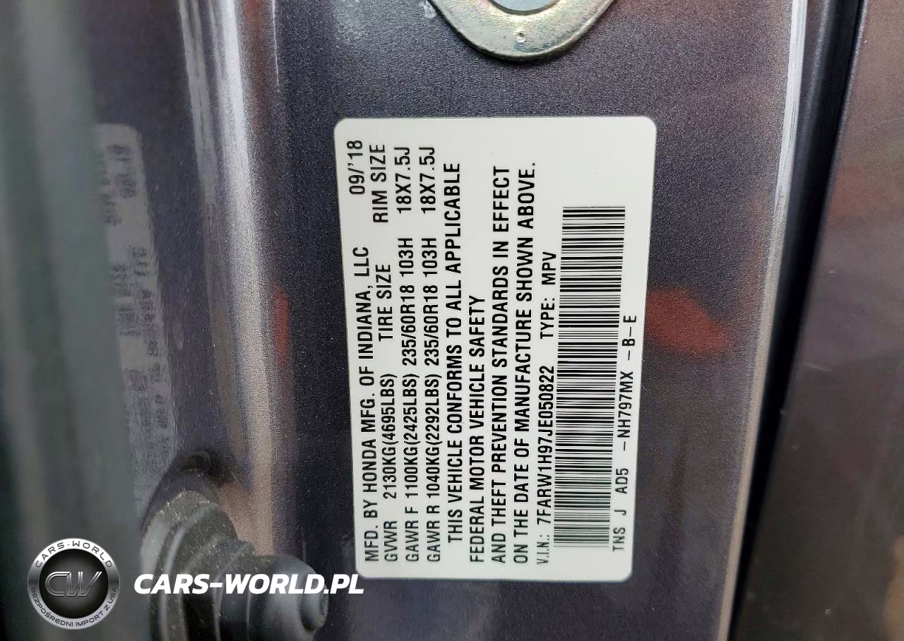 2018 Honda Cr-V Touring VIN:7FARW1H97JE050822 - 13