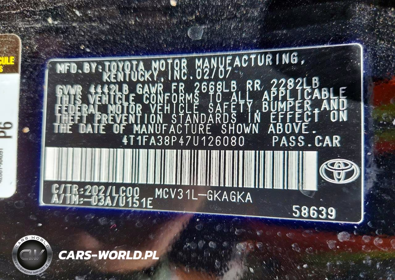 2007 Toyota Camry Solara Sle V6 VIN:4T1FA38P47U126080 - 12