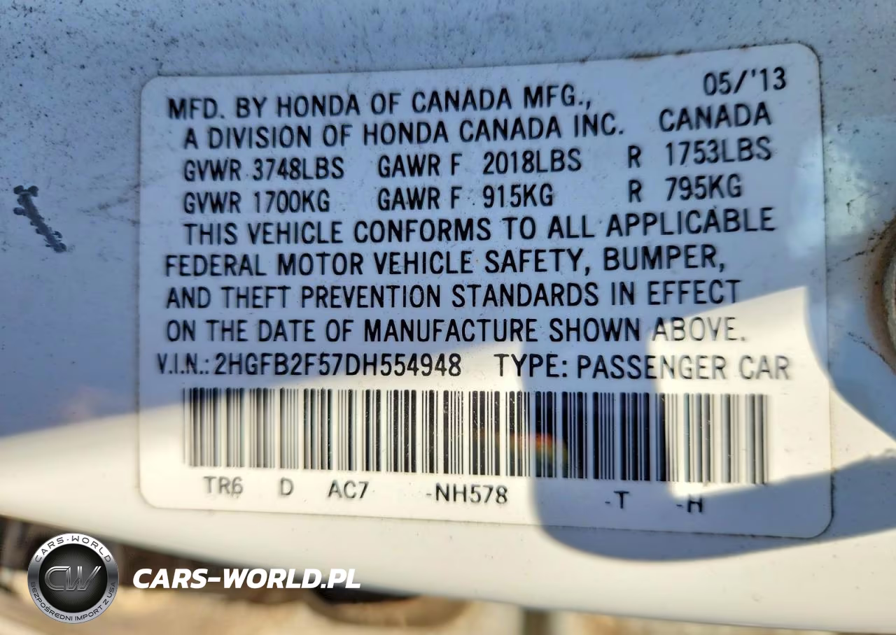 2013 Honda Civic Lx VIN:2HGFB2F57DH554948 - 13