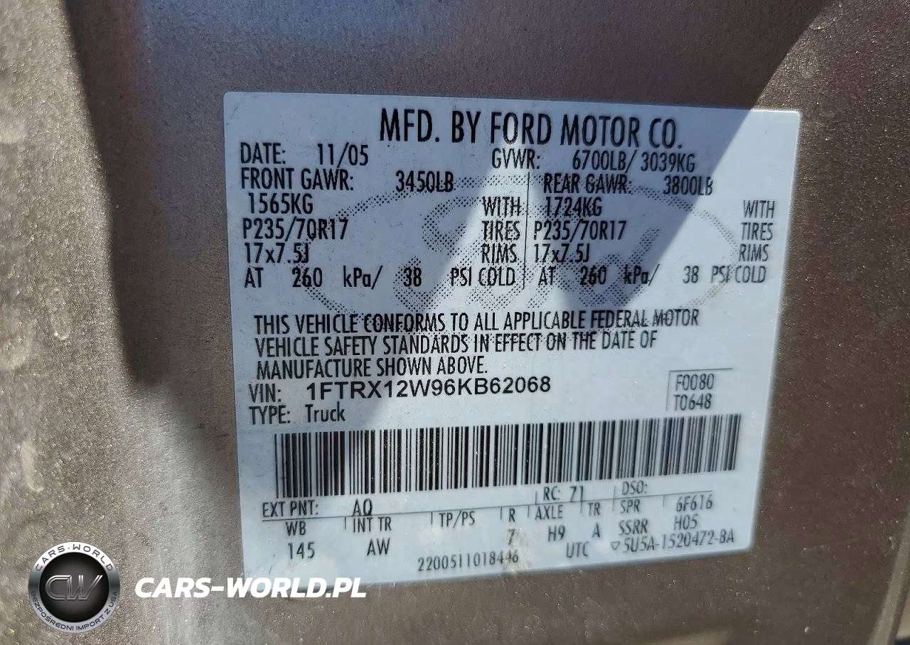 2006 Ford F150 VIN:1FTRX12W96KB62068 - 12