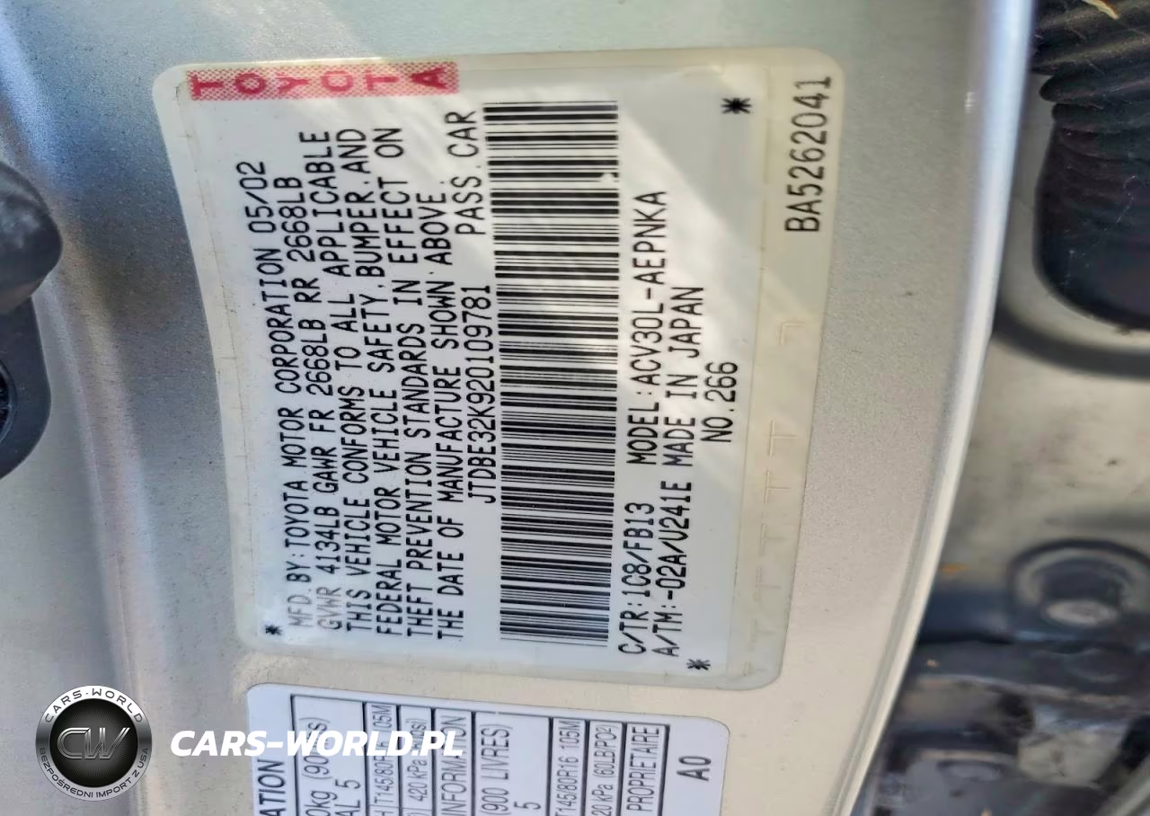 2002 Toyota Camry VIN:JTDBE32K920109781 - 12