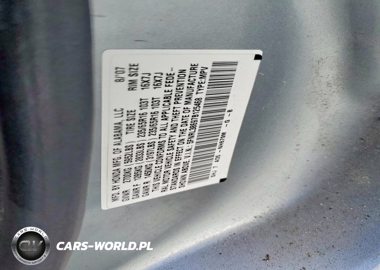 2007 Honda Odyssey Exl VIN:5FNRL38697B125468 - 12