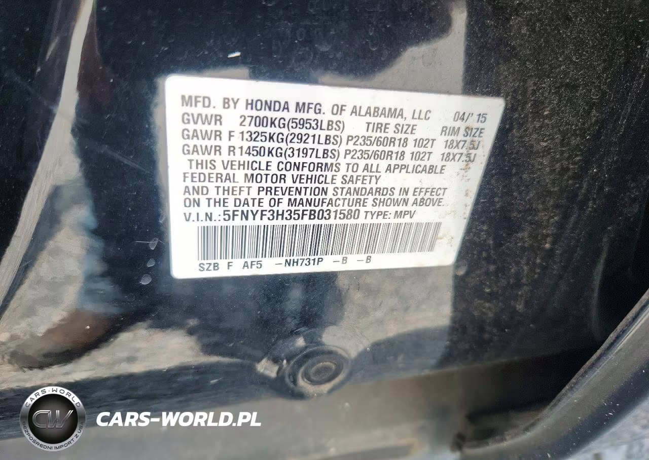 2015 Honda Pilot Se VIN:5FNYF3H35FB031580 - 14