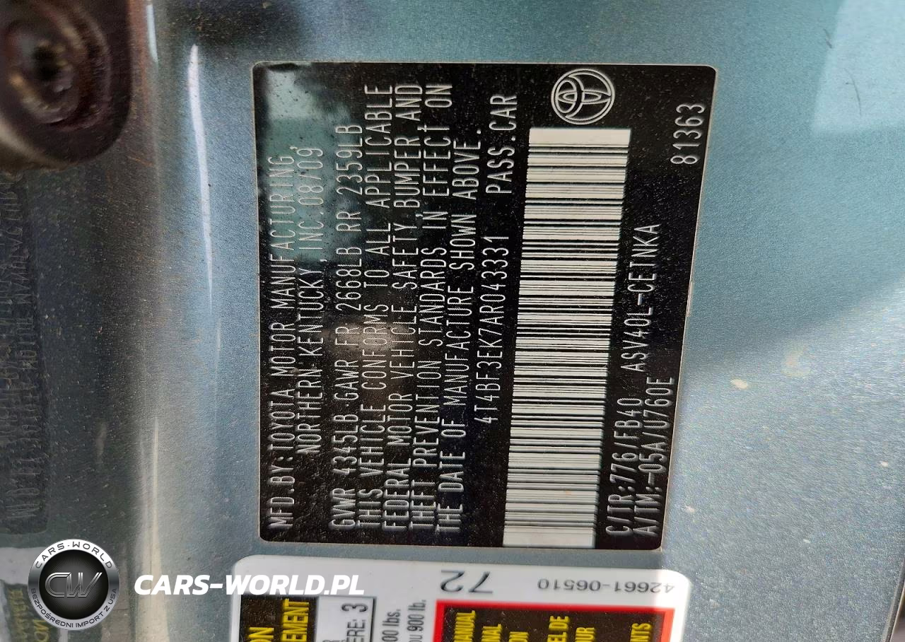 2010 Toyota Camry Le VIN:4T4BF3EK7AR043331 - 12