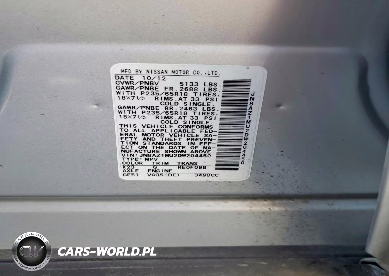 2013 Nissan Murano S VIN:JN8AZ1MU2DW204450 - 13