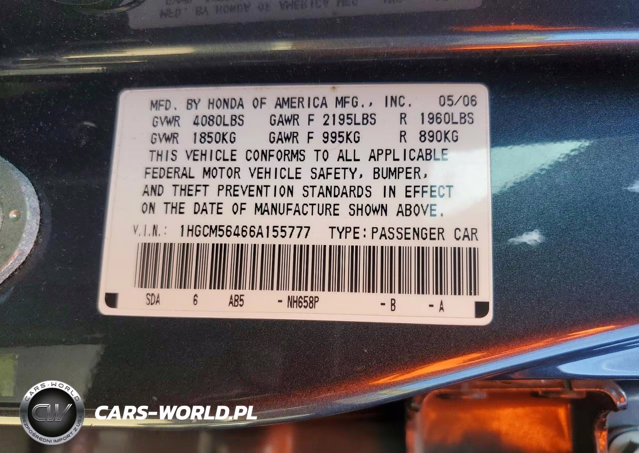 2006 Honda Accord Lx VIN:1HGCM56466A155777 - 13