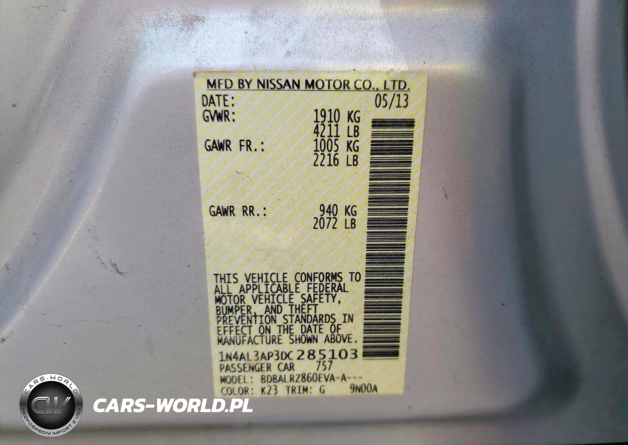 2013 Nissan Altima 2.5 VIN:1N4AL3AP3DC285103 - 12
