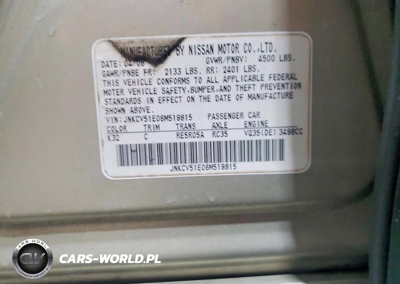 2006 Infiniti G35 Base VIN:JNKCV51E06M519815 - 12