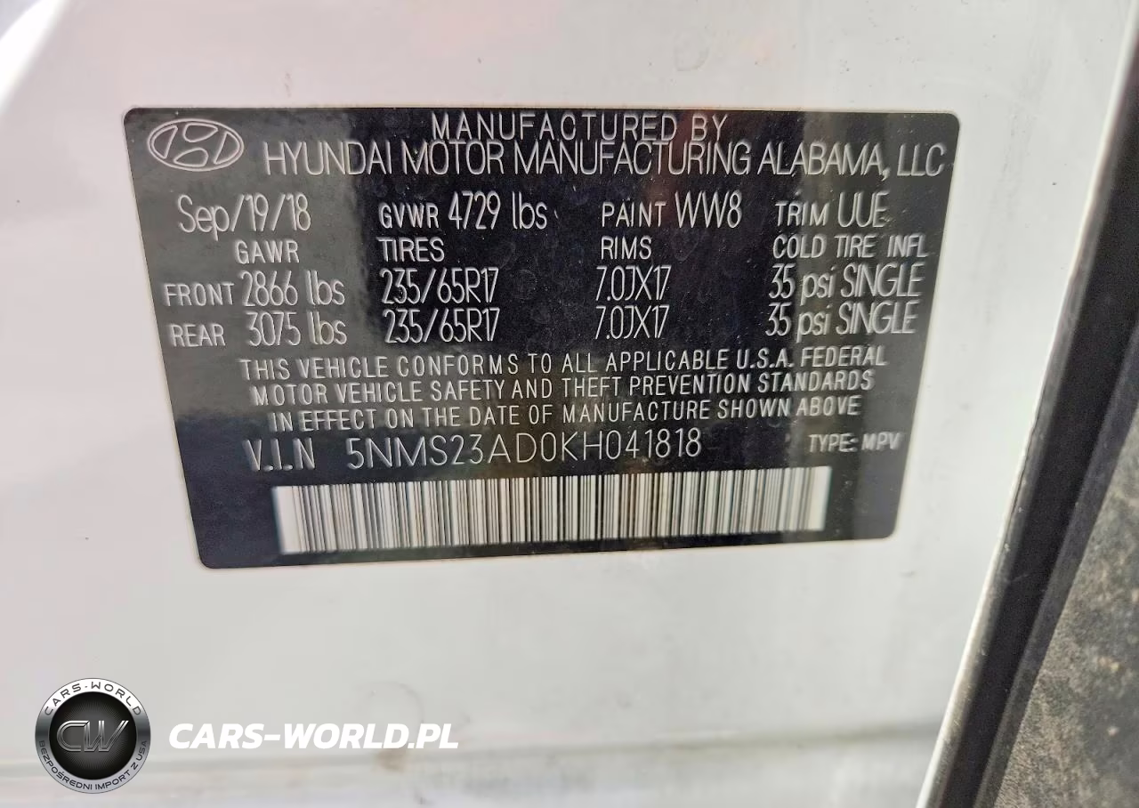 2019 Hyundai Santa Fe Se VIN:5NMS23AD0KH041818 - 13