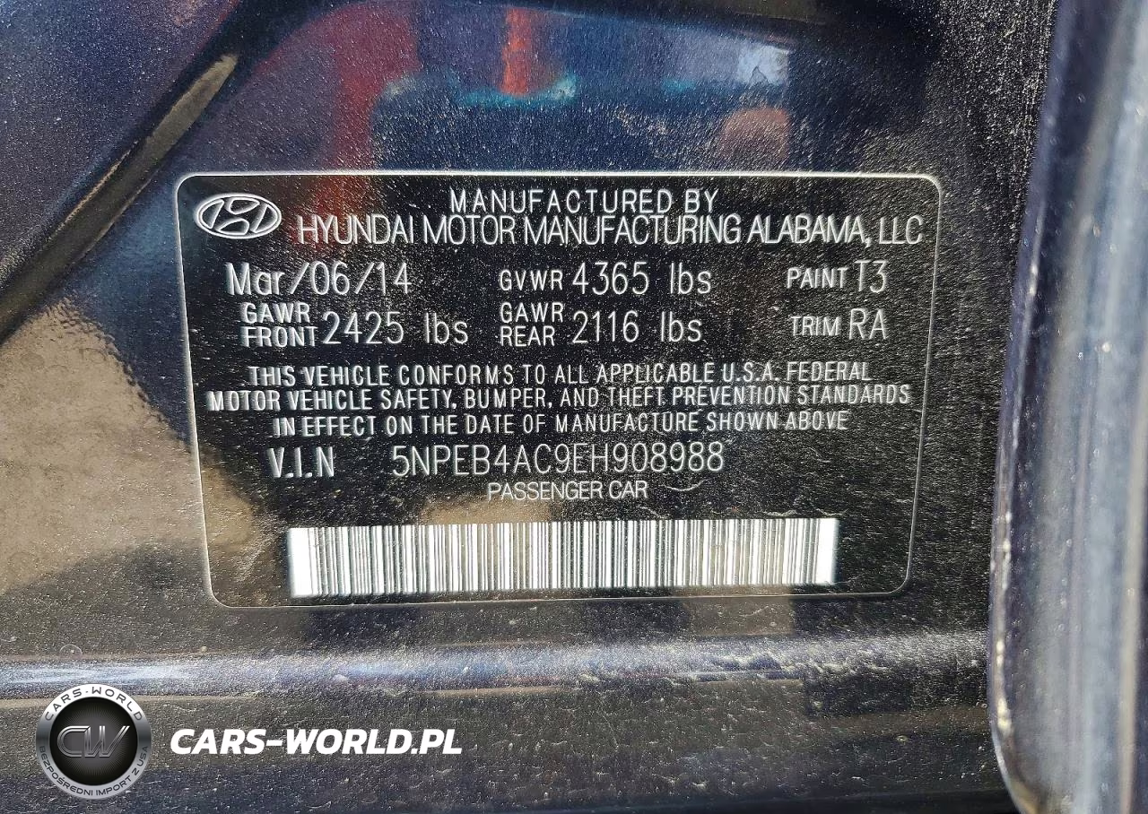 2014 Hyundai Sonata Gls VIN:5NPEB4AC9EH908988 - 12