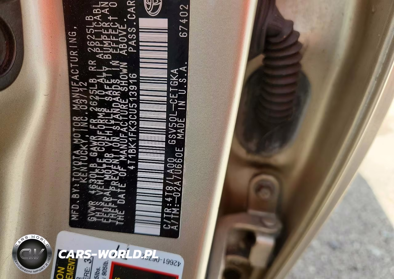 2012 Toyota Camry Xle V6 VIN:4T1BK1FK3CU513916 - 13