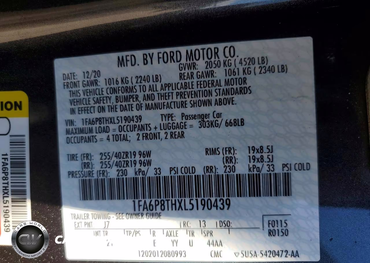 2020 Ford Mustang VIN:1FA6P8THXL5190439 - 12