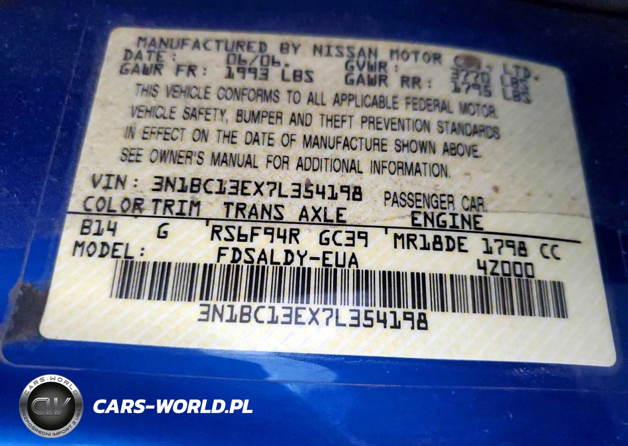 2007 Nissan Versa 1.8 S VIN:3N1BC13EX7L354198 - 13