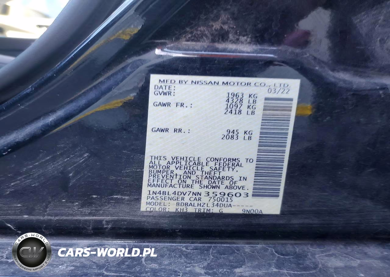 2022 Nissan Altima Sv VIN:1N4BL4DV7NN359603 - 12