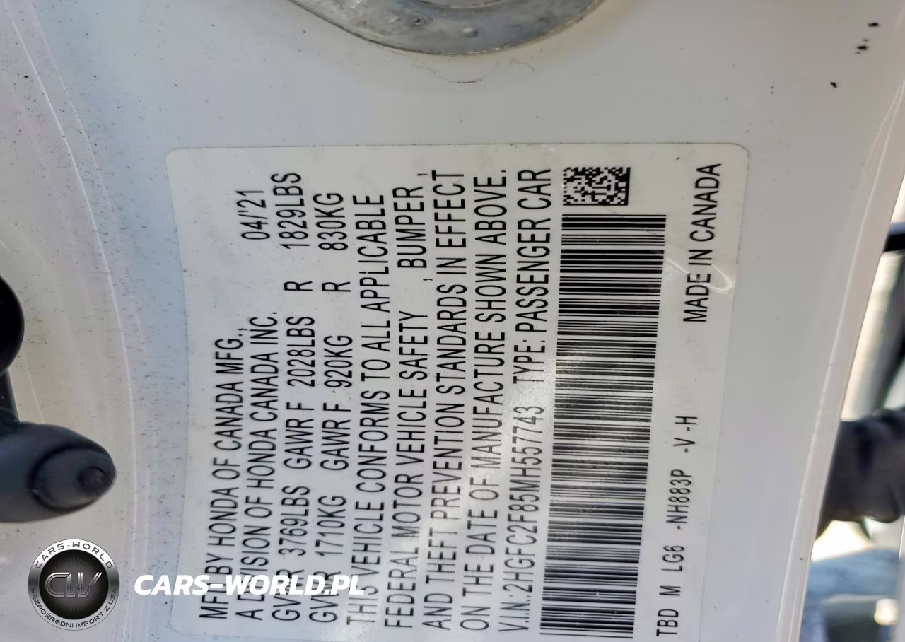 2021 Honda Civic Sport VIN:2HGFC2F85MH557743 - 12