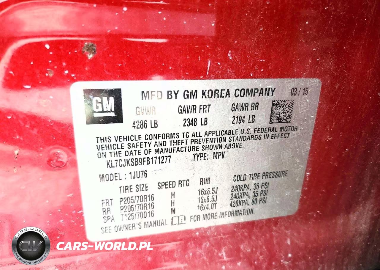 2015 Chevrolet Trax Ls VIN:KL7CJKSB9FB171277 - 13