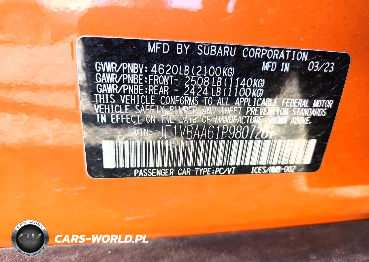 2023 Subaru Wrx VIN:JF1VBAA61P9807261 - 12