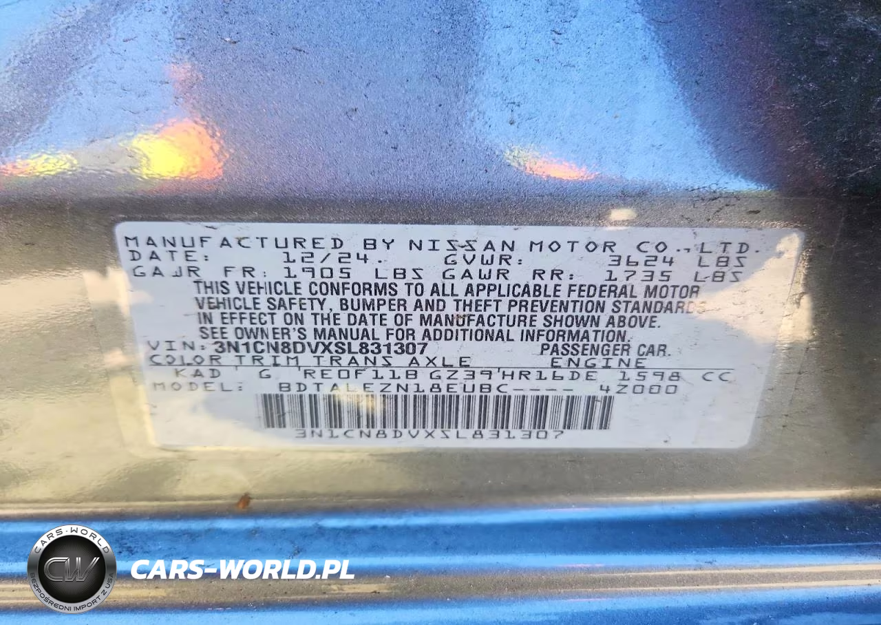 2025 Nissan Versa S VIN:3N1CN8DVXSL831307 - 12