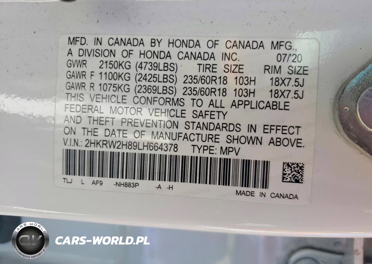 2020 Honda Cr-V Exl VIN:2HKRW2H89LH664378 - 14