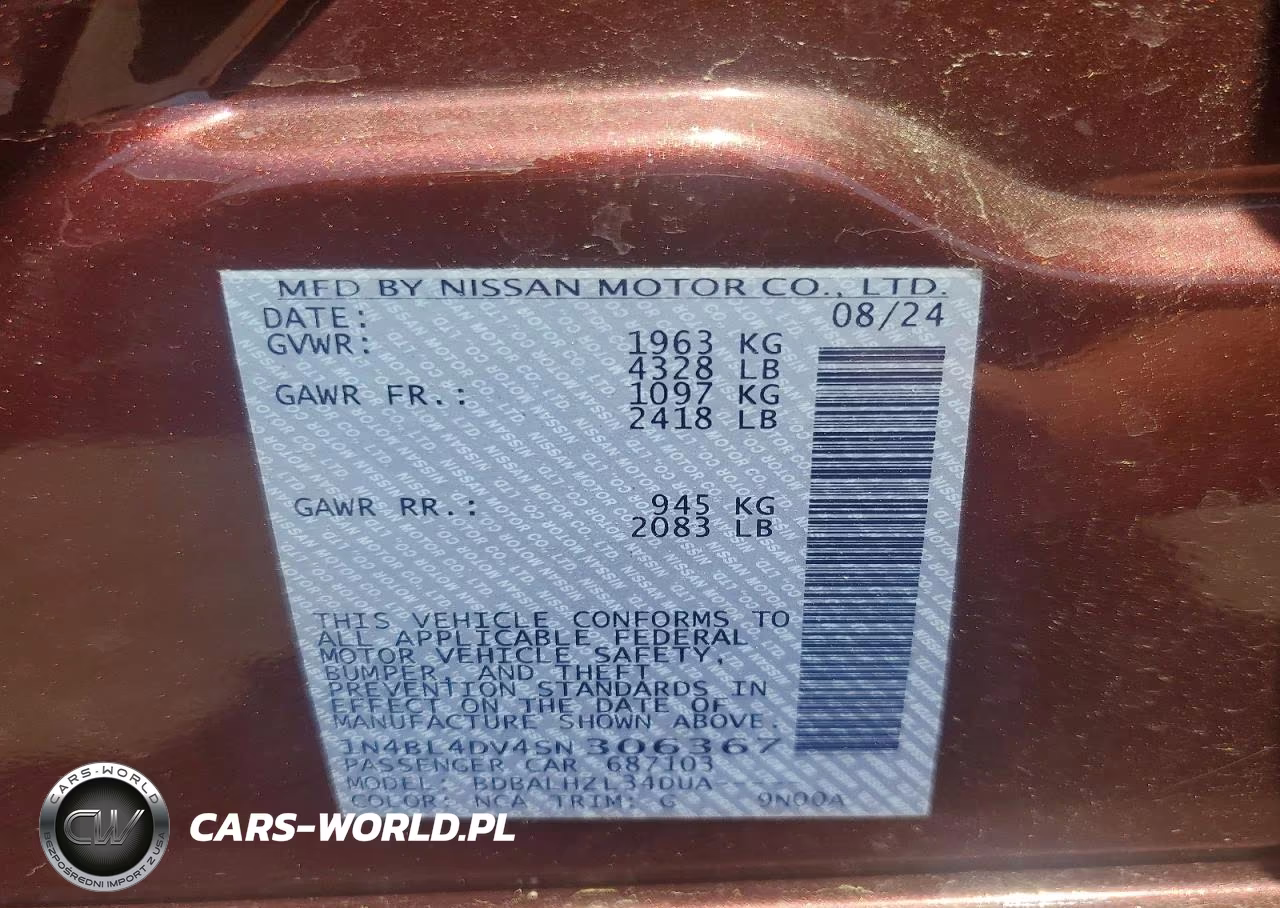 2025 Nissan Altima Sv VIN:1N4BL4DV4SN306367 - 13