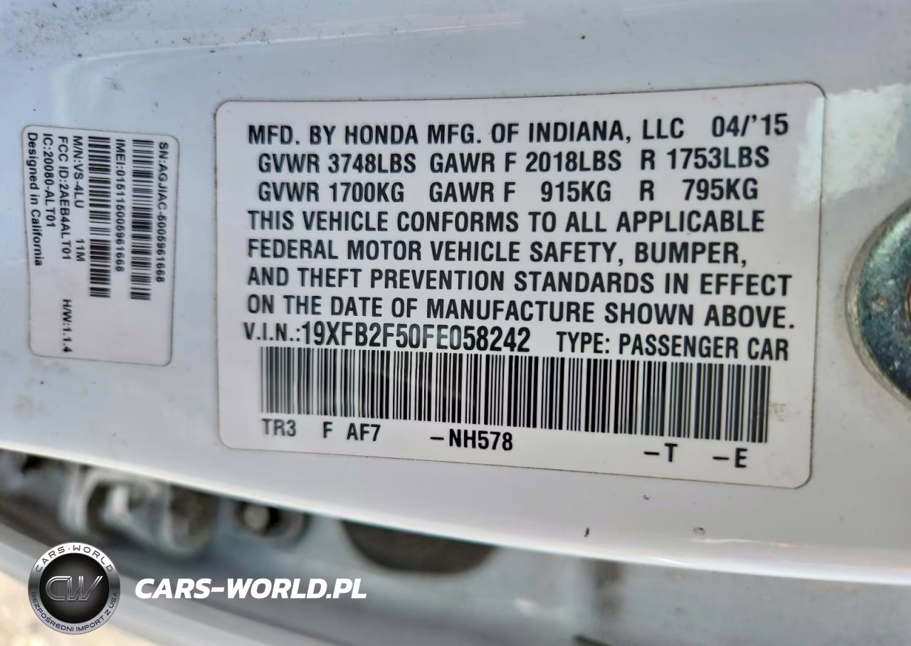 2015 Honda Civic Lx VIN:19XFB2F50FE058242 - 12