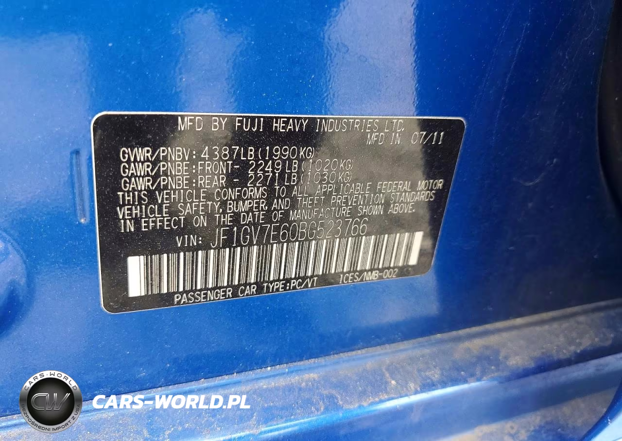 2011 Subaru Impreza Wrx VIN:JF1GV7E60BG523766 - 12