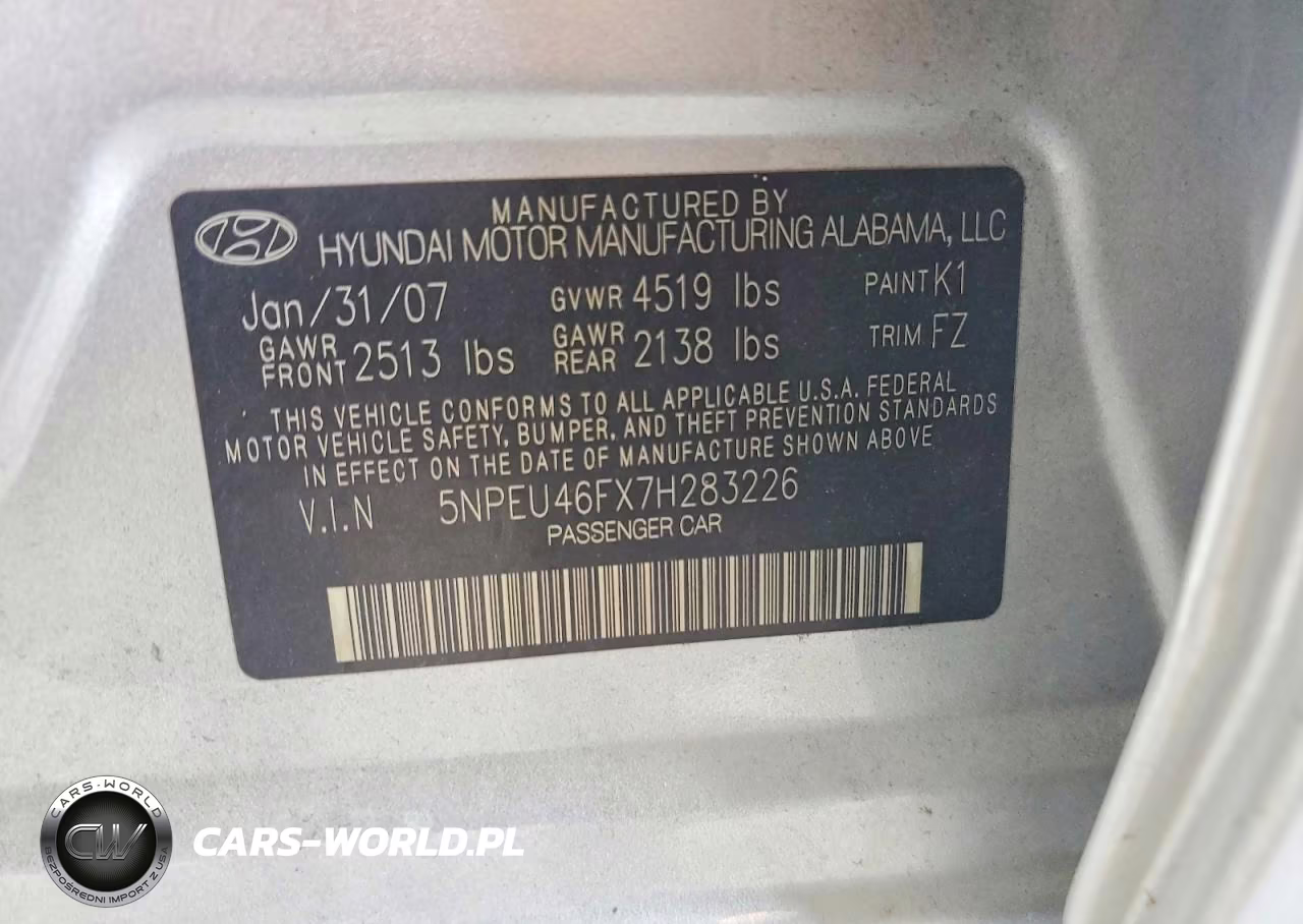 2007 Hyundai Sonata Se VIN:5NPEU46FX7H283226 - 12