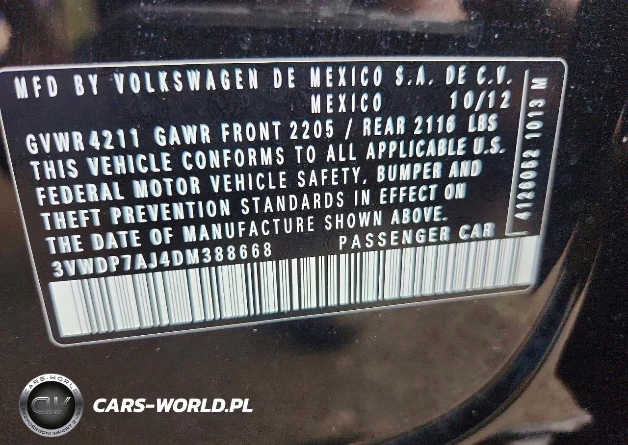 2013 Volkswagen Jetta Se VIN:3VWDP7AJ4DM388668 - 12