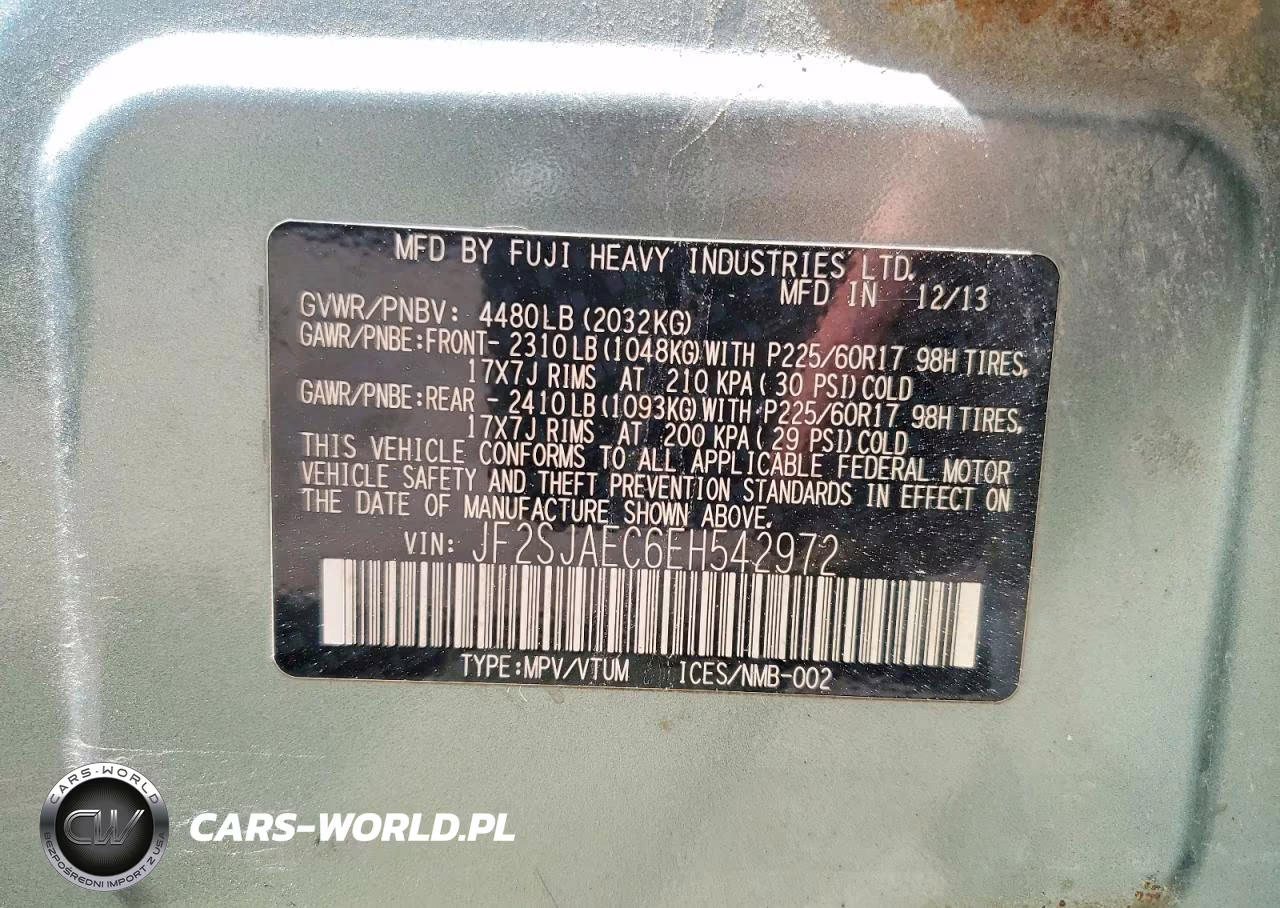 2014 Subaru Forester 2.5I Premium VIN:JF2SJAEC6EH542972 - 14