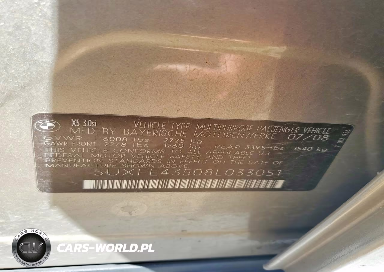 2008 BMW X5 3.0I VIN:5UXFE43508L033051 - 13