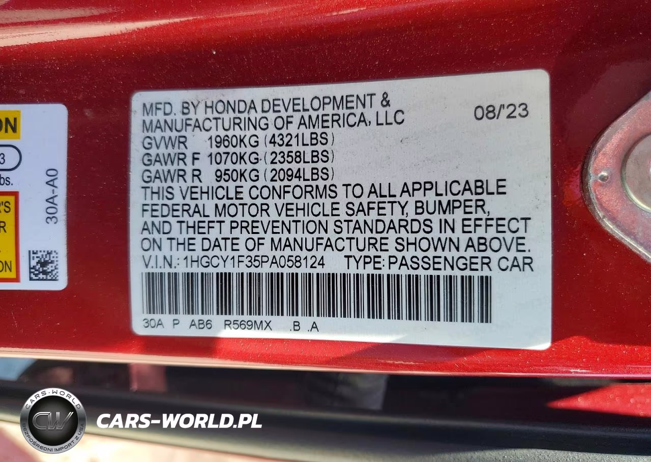 2023 Honda Accord Ex VIN:1HGCY1F35PA058124 - 12