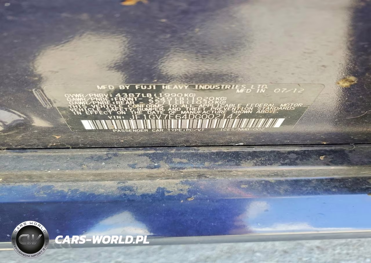 2013 Subaru Impreza Wrx VIN:JF1GV7E64DG002147 - 12