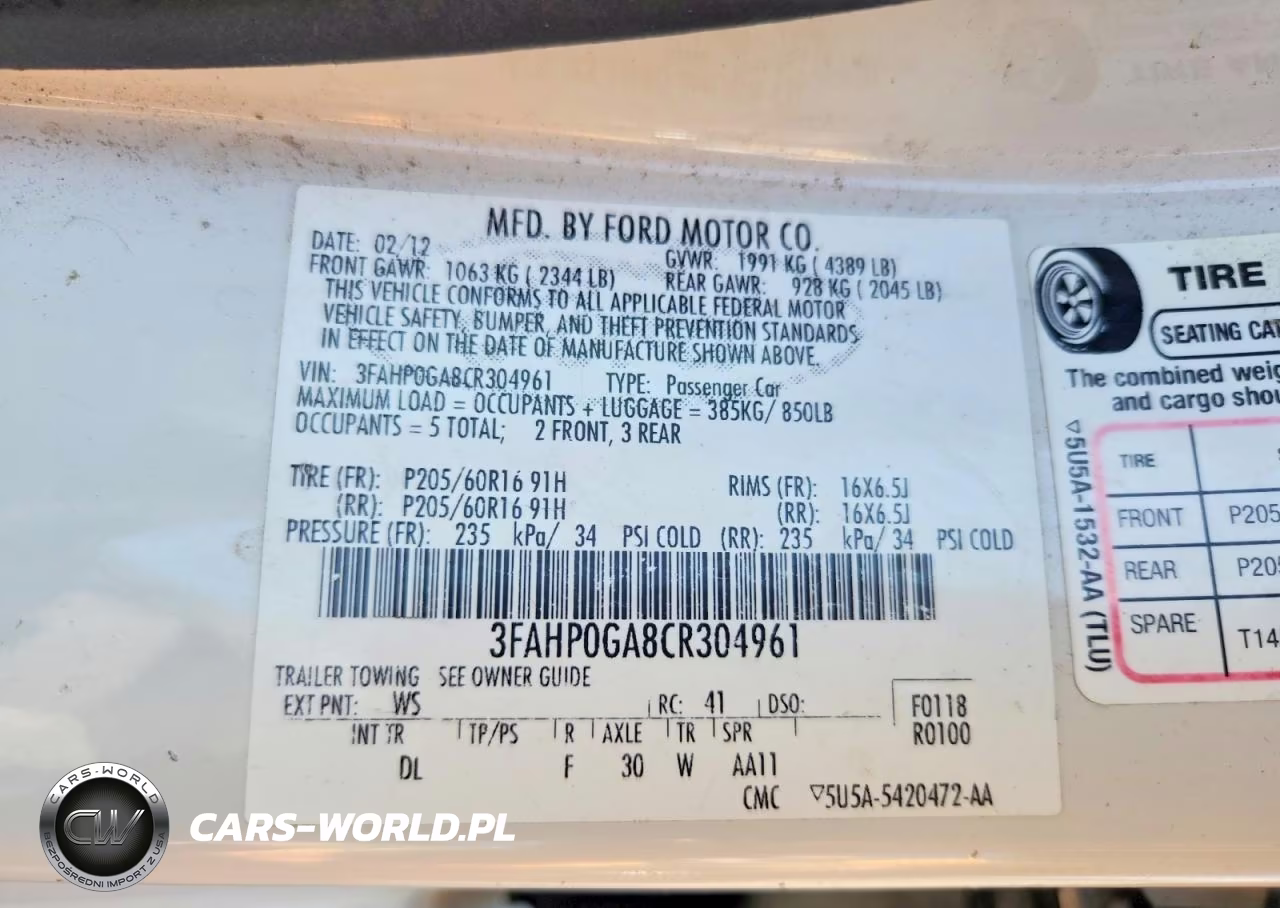 2012 Ford Fusion S VIN:3FAHP0GA8CR304961 - 12