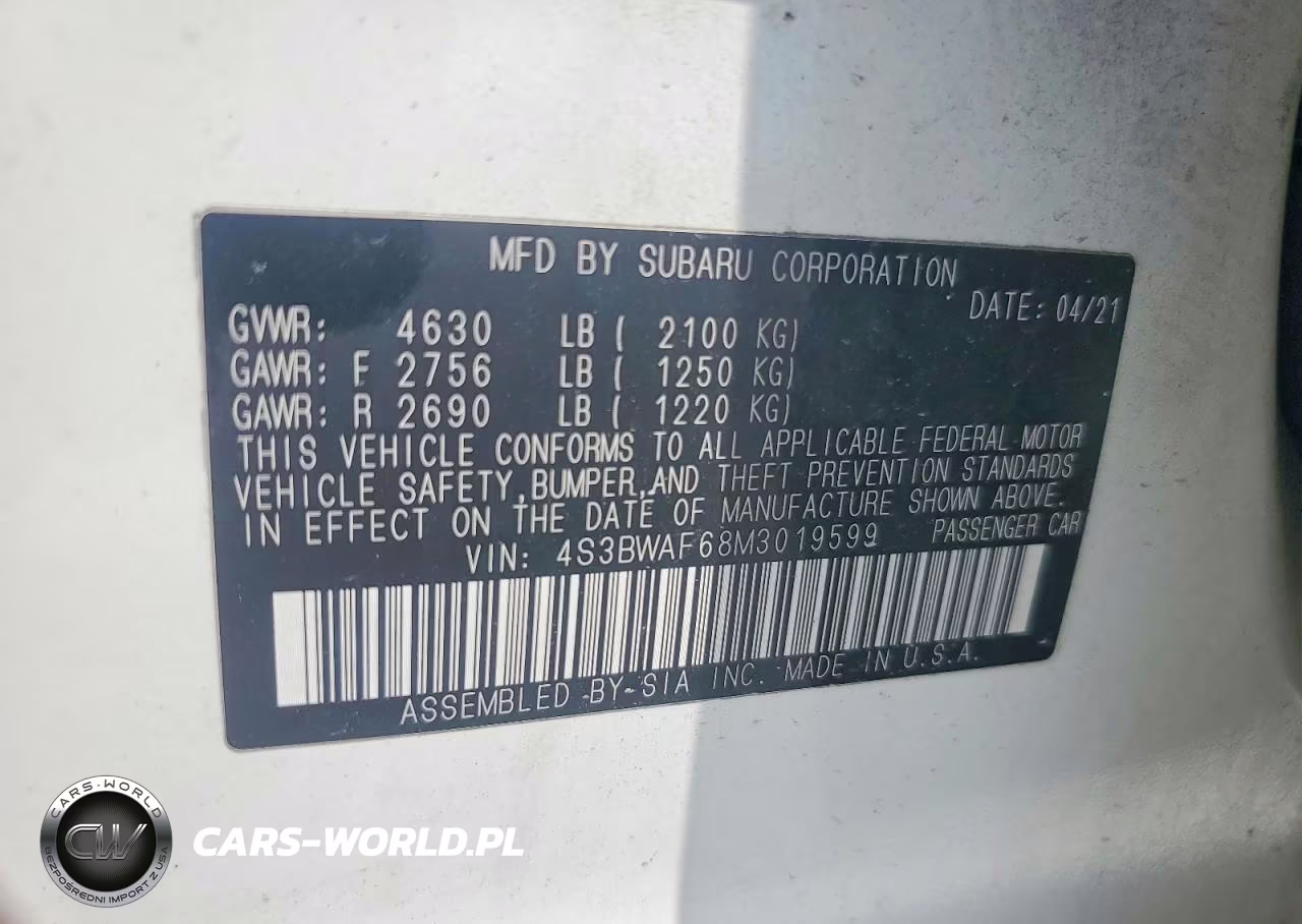 2021 Subaru Legacy Premium VIN:4S3BWAF68M3019599 - 12
