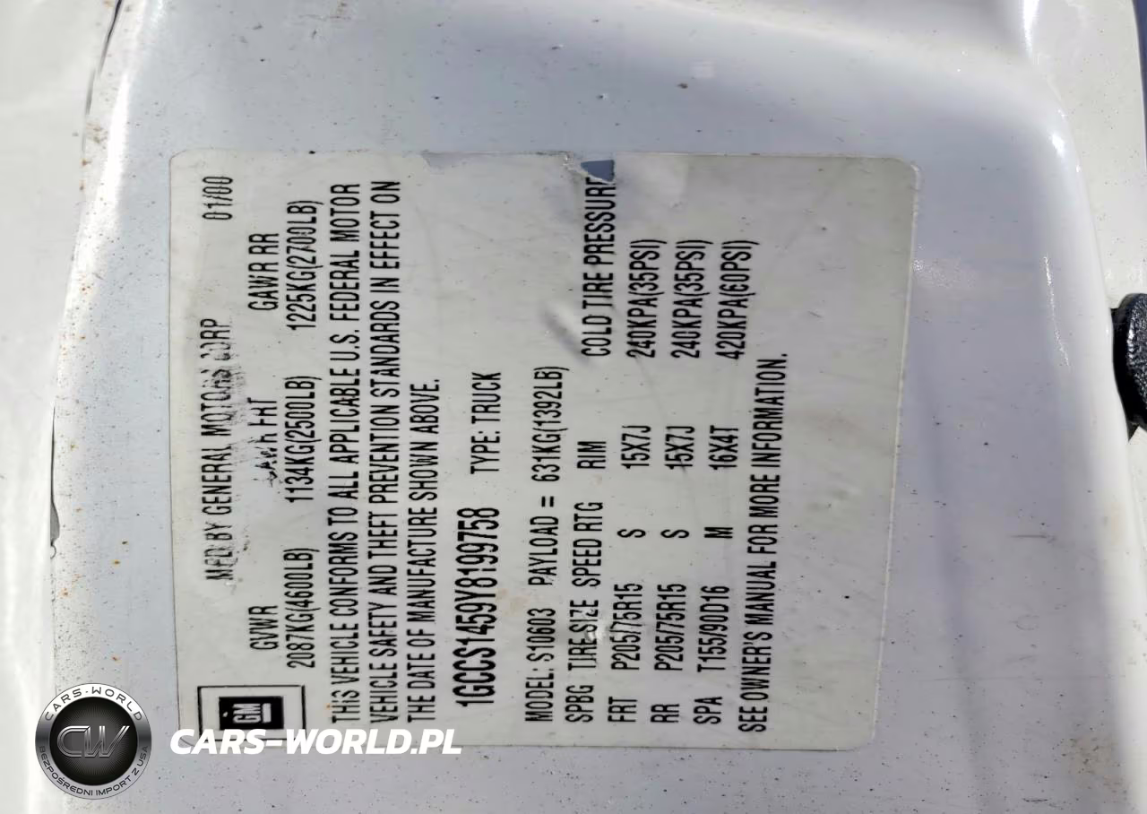 2000 Chevrolet S Truck S10 VIN:1GCCS1459Y8199758 - 12