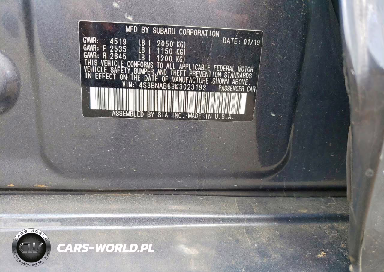 2019 Subaru Legacy 2.5I VIN:4S3BNAB63K3023193 - 12