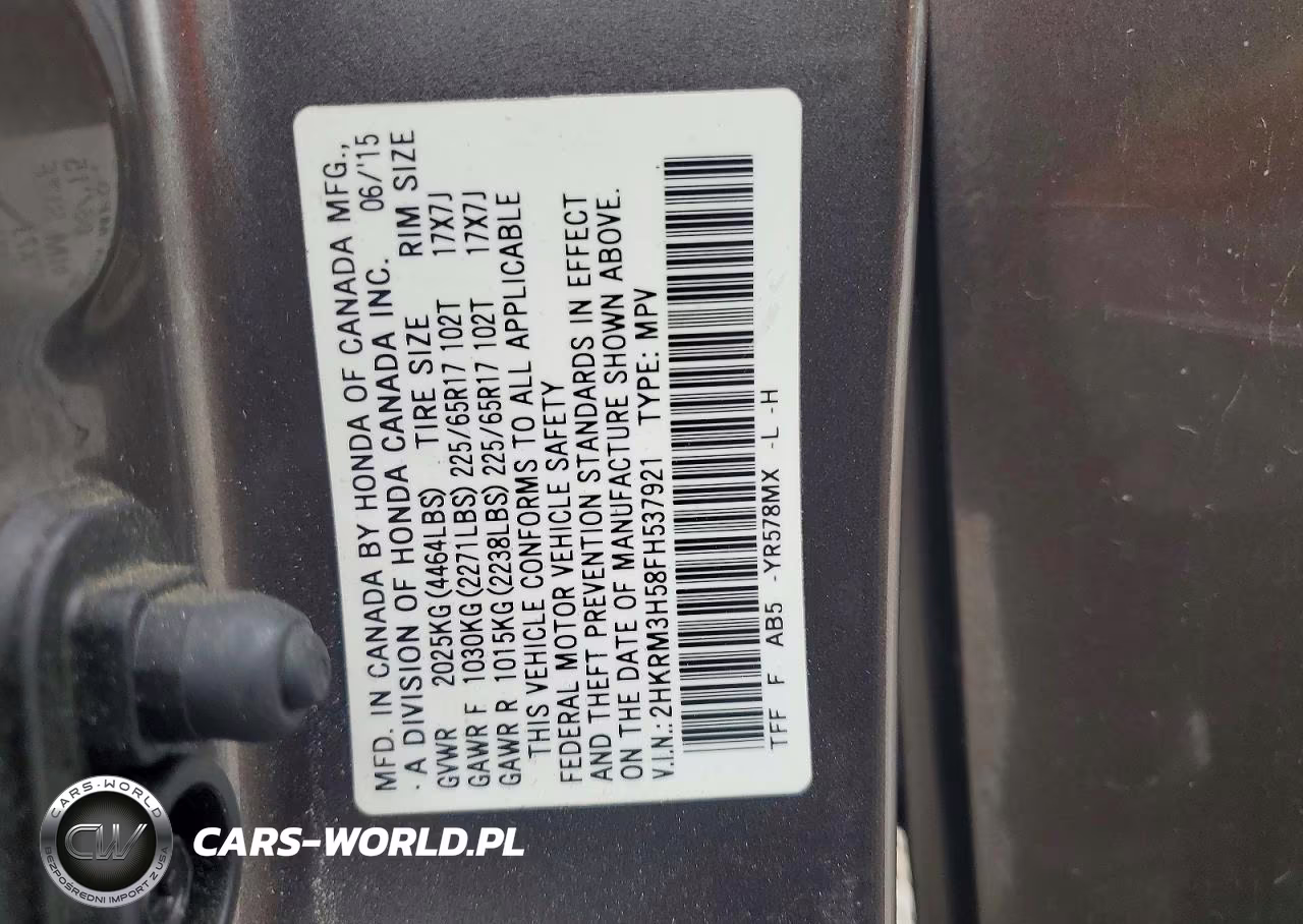 2015 HONDA CR-V EX VIN:2HKRM3H58FH537921 - 12