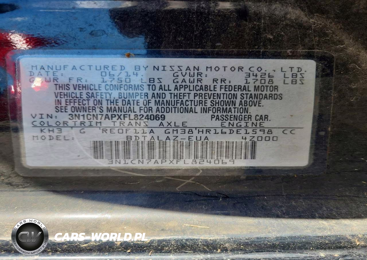 2015 Nissan Versa 1.6 S Plus VIN:3N1CN7APXFL824069 - 12