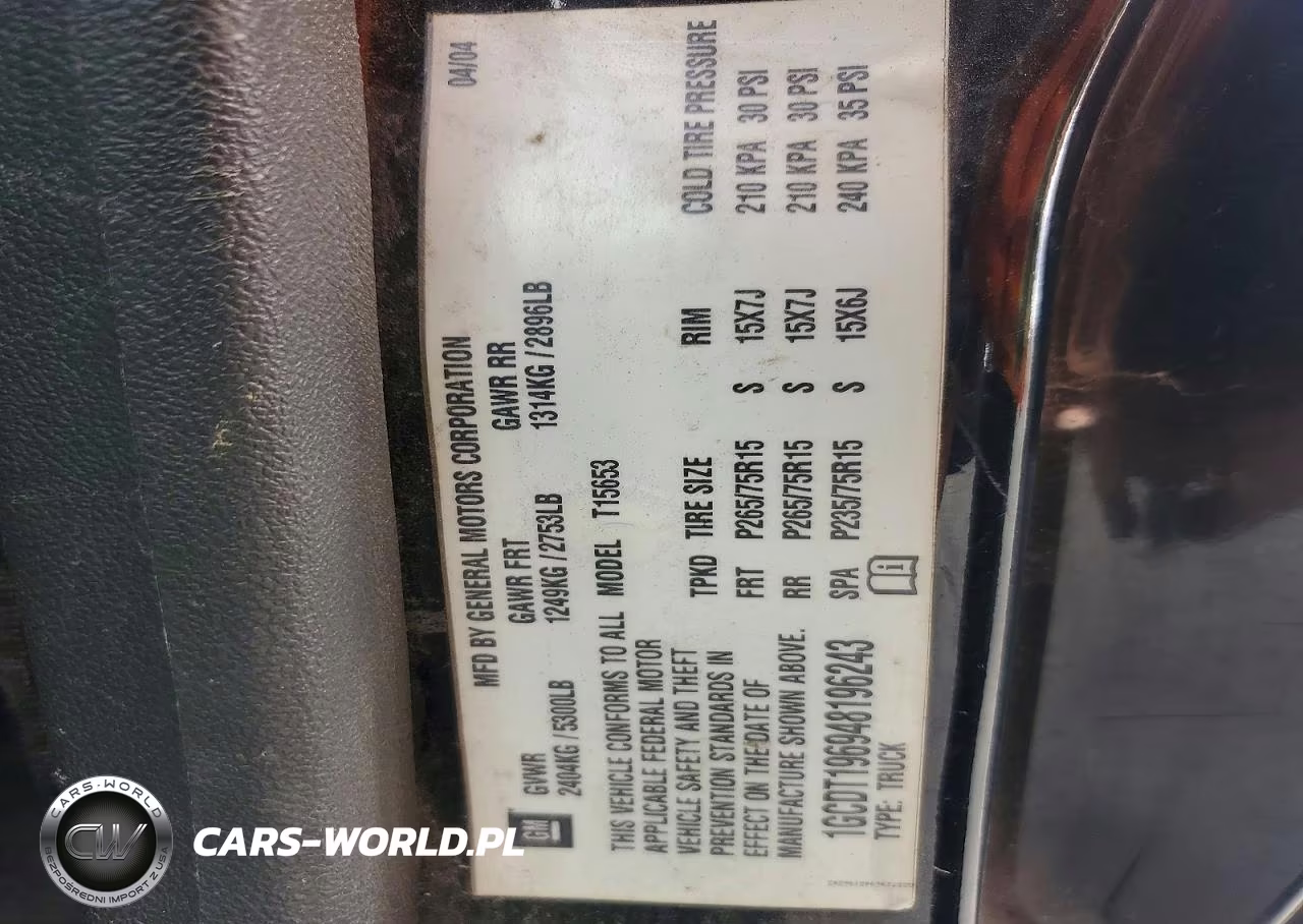 2004 Chevrolet Colorado VIN:1GCDT196948196243 - 12