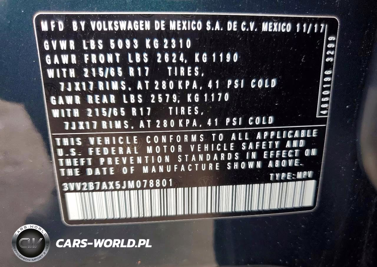 2018 Volkswagen Tiguan Se VIN:3VV2B7AX5JM078801 - 13