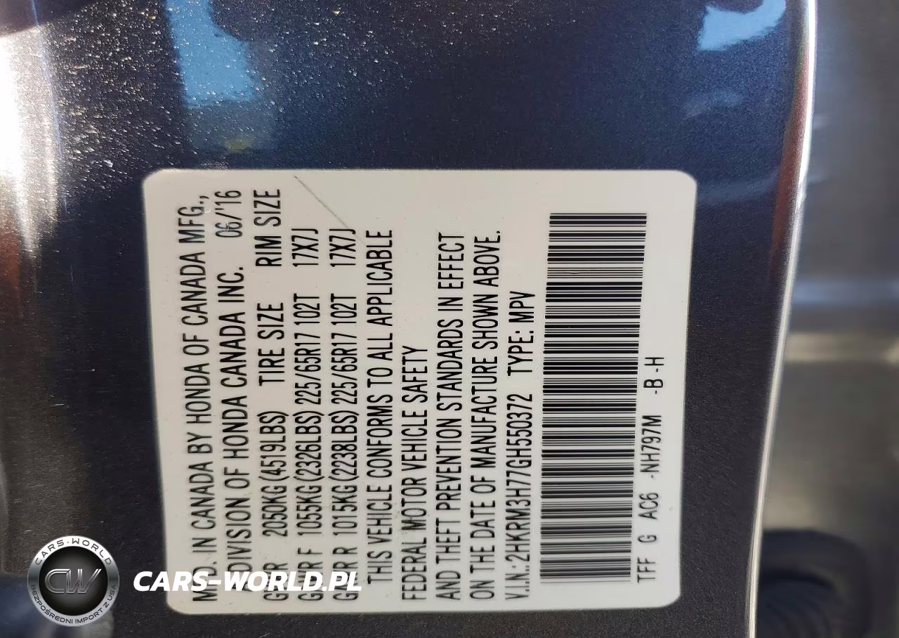 2016 Honda Cr-V Exl VIN:2HKRM3H77GH550372 - 14