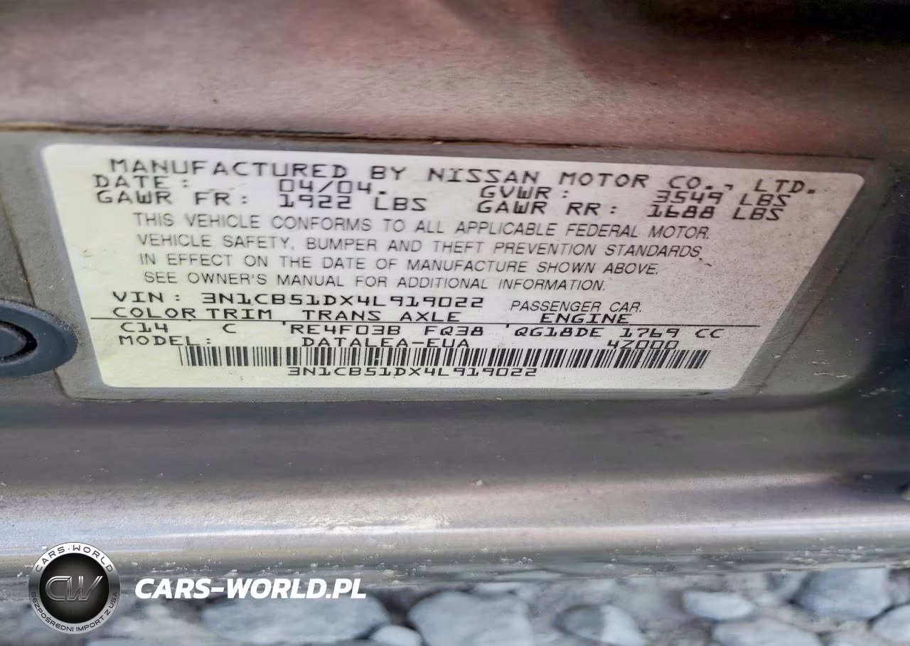 2004 Nissan Sentra 1.8 VIN:3N1CB51DX4L919022 - 12