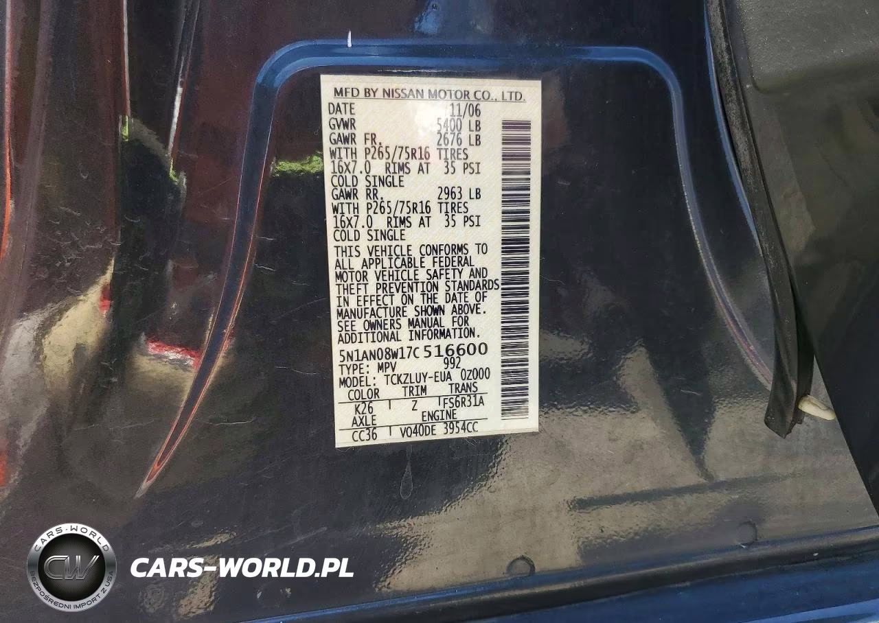 2007 Nissan Xterra Off Road VIN:5N1AN08W17C516600 - 12
