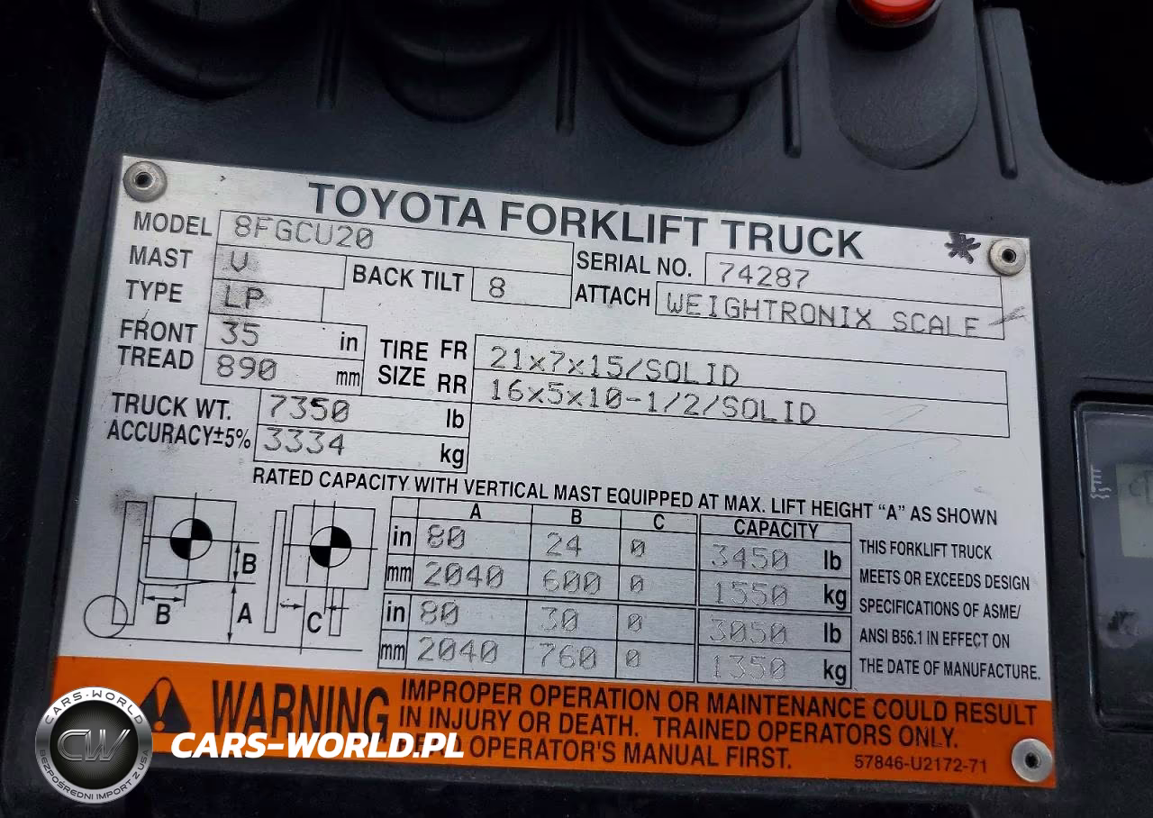 2016 Toyota 8Fgcu20 Forklift VIN:74287 - 10
