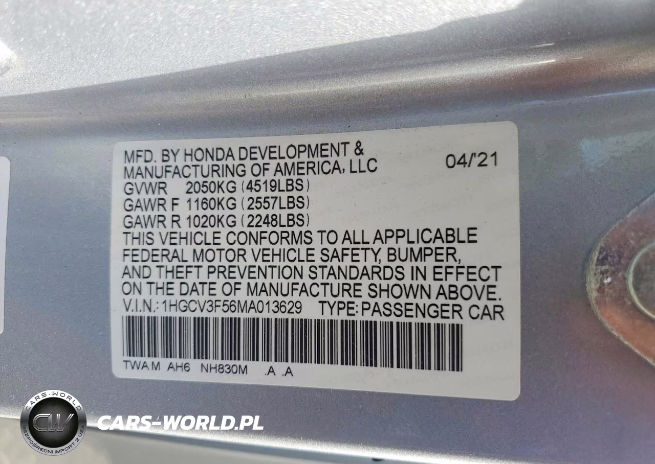 2021 Honda Accord Hybrid Exl VIN:1HGCV3F56MA013629 - 12