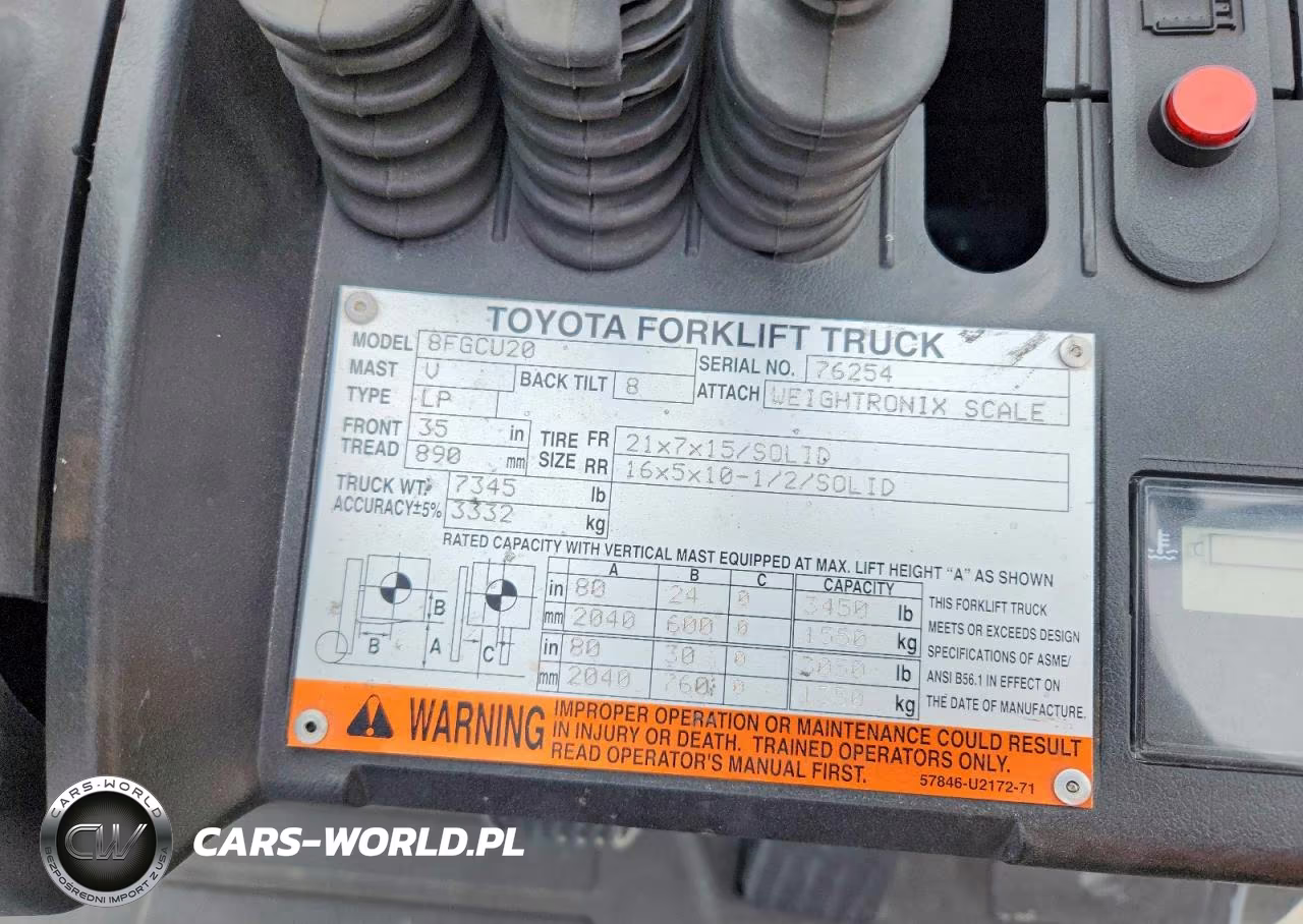 2016 Toyota 8Fgcu20 Forklift VIN:76254 - 10