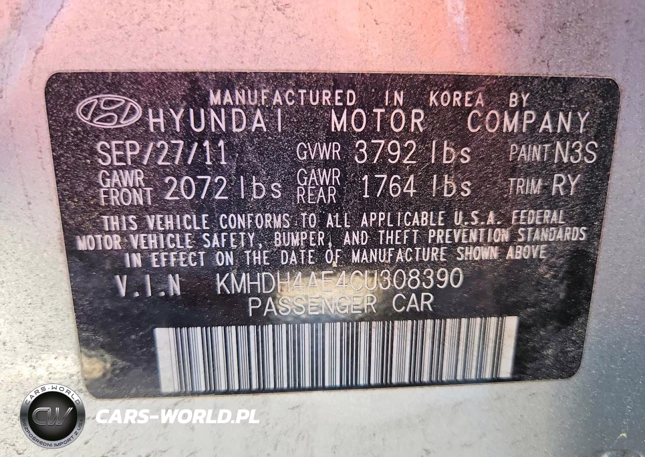 2012 Hyundai Elantra Limited VIN:KMHDH4AE4CU308390 - 12